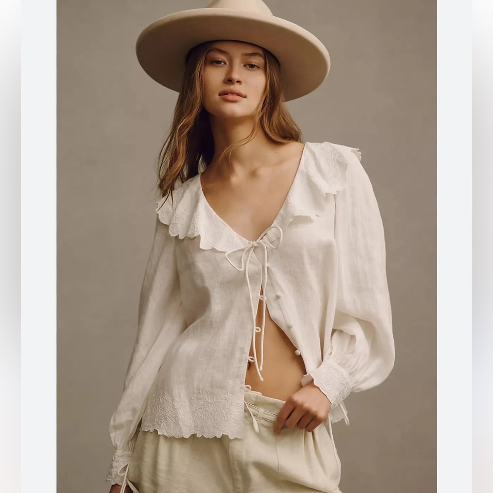 Anthropologie long sleeve linen blouse